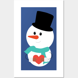 Merry Christmas SnowMan With Heart Posters and Art